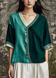 Stylish Blackish Green Patchwork Cotton T Shirt Half Sleeve