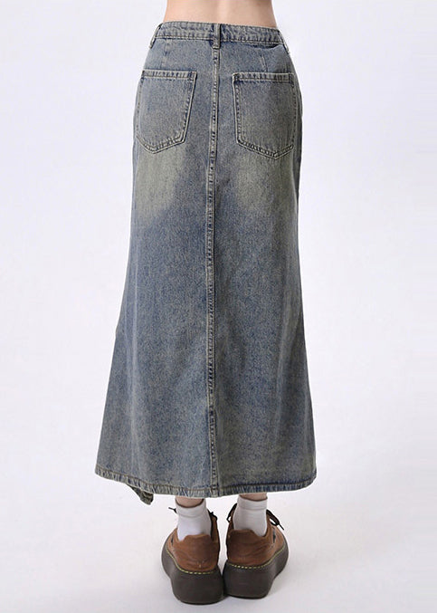 Stylish Blue Asymmetrical Side Open Denim Skirts Spring