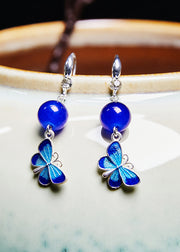 Stylish Blue Butterfly Gem Stone Drop Earrings