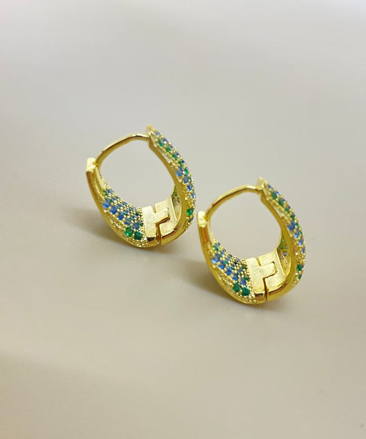 Stylish Blue Copper Overgild 14K Gold Zircon Hoop Earrings