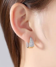 Stylish Blue Copper Overgild 14K Gold Zircon Hoop Earrings