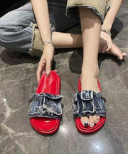 Stylish Blue Denim Platform Slide Sandals Peep Toe