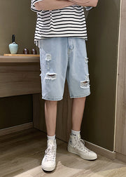 Stylish Blue Hole High Waist Denim Men Shorts Summer