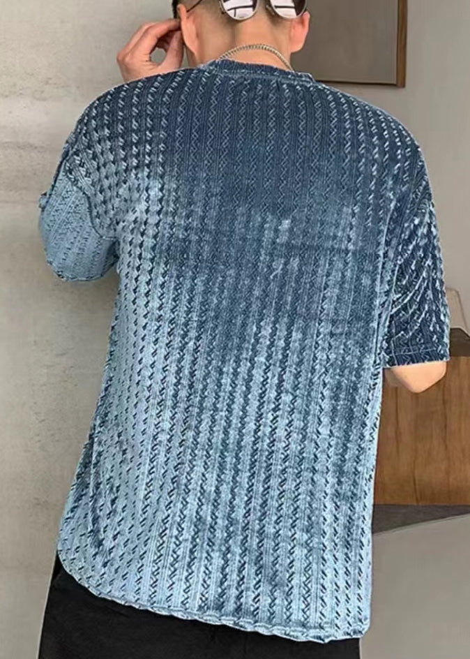 Stylish Blue O Neck Velour Best T Shirts For Men Summer