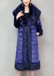 Stylish Blue Oversized Warm Faux Mink Hair Trench Winter