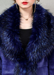 Stylish Blue Oversized Warm Faux Mink Hair Trench Winter