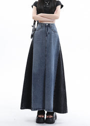 Stylish Blue Patchwork High Waist Denim Maxi Skirts Summer