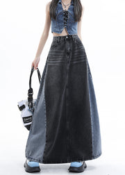 Stylish Blue Patchwork High Waist Denim Maxi Skirts Summer