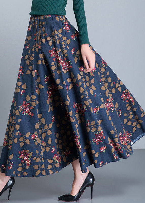 Stylish Blue Patchwork Print Cotton Skirt Spring