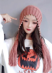 Stylish Blue Pearl Tassel Thick Knit Hat Winter