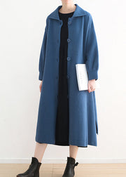 Stylish Blue Peter Pan Collar Button Side Open Wool Knit Coats Winter