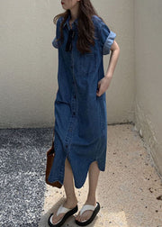 Stylish Blue Peter Pan Collar Patchwork Denim Shirts Dresses Fall