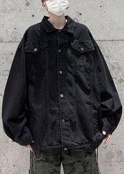 Stylish Blue Print Pockets Denim Men Coat Spring