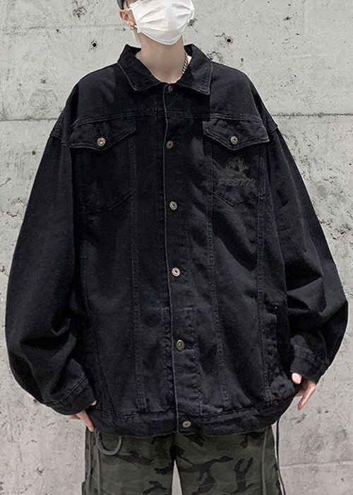 Stylish Blue Print Pockets Denim Men Coat Spring