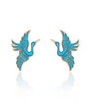 Stylish Blue Sterling Silver Alloy Crowned Crane Stud Earrings