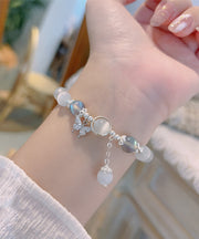 Stylish Blue Sterling Silver Crystal Cat's Eye Stone Butterfly Tassel Charm Bracelet