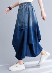 Stylish Blue Wrinkled Asymmetrical Pockets Patchwork Denim Skirts Summer