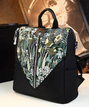 Stylish Boutique Black Print Patchwork  Calf Leather Backpack Bag