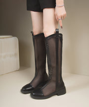 Stylish Breathable Mesh Zippered Splicing Black Boots