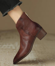 Stylish Brown Boots Chunky Faux Leather Pointed Toe