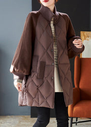 Stylish Brown Oversized Patchwork Woolen Fine Cotton Filled Jackets Winter