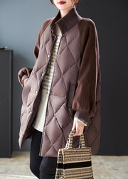 Stylish Brown Oversized Patchwork Woolen Fine Cotton Filled Jackets Winter