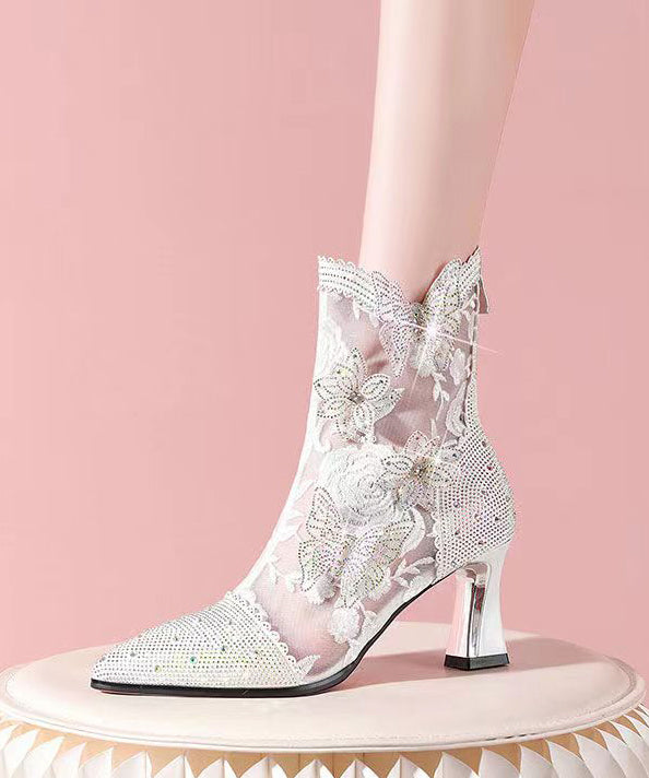 Stylish Butterfly Zircon Splicing Hollow Out High Heel Boots Pink