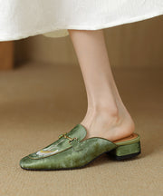 Stylish Chinese Style Green Satin Embroidery Slide Sandals