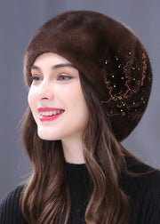 Stylish Coffee Mink Hair Knitted Bonnie Hat