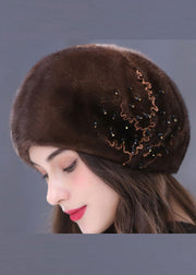 Stylish Coffee Mink Hair Knitted Bonnie Hat