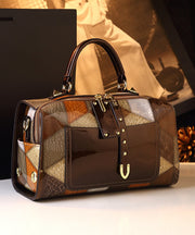 Stylish Coffee Patchwork Calf Leather Tote Handbag