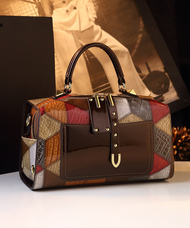 Stylish Coffee Patchwork Calf Leather Tote Handbag