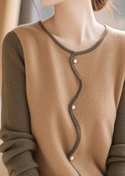 Stylish Colorblock O Neck Button Woolen Cardigans Spring