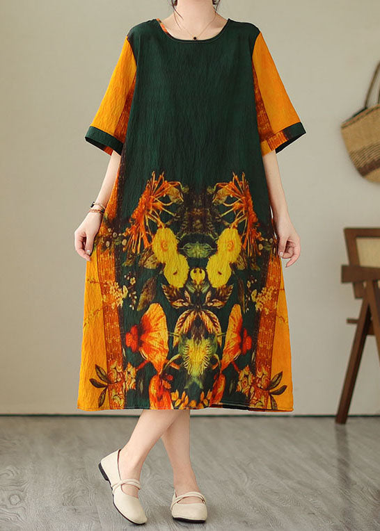 Stylish Colorblock O Neck Print Patchwork Cotton Dresses Summer