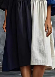 Stylish Colorblock Oversized Patchwork Cotton Dress Batwing Sleeve