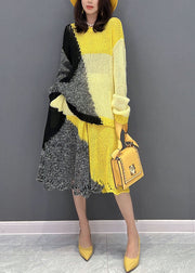 Stylish Colorblock Oversized Patchwork Knit Two Pieces Set Fall