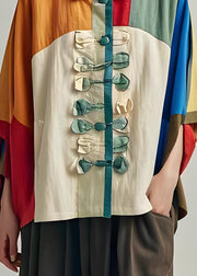 Stylish Colorblock Peter Pan Collar Patchwork Cotton Coats Batwing Sleeve
