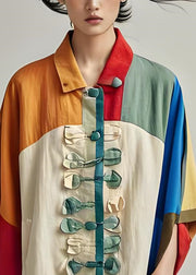 Stylish Colorblock Peter Pan Collar Patchwork Cotton Coats Batwing Sleeve