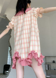 Stylish Colorblock Plaid Ruffled Patchwork Cotton Mid Dress Summer