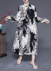 Stylish Colorblock Ruffled Oversized Print Chiffon Shirt Dress Spring