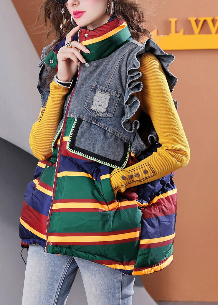 Stylish Colorblock Ruffled Patchwork Fine Cotton Filled Vest Sleeveless