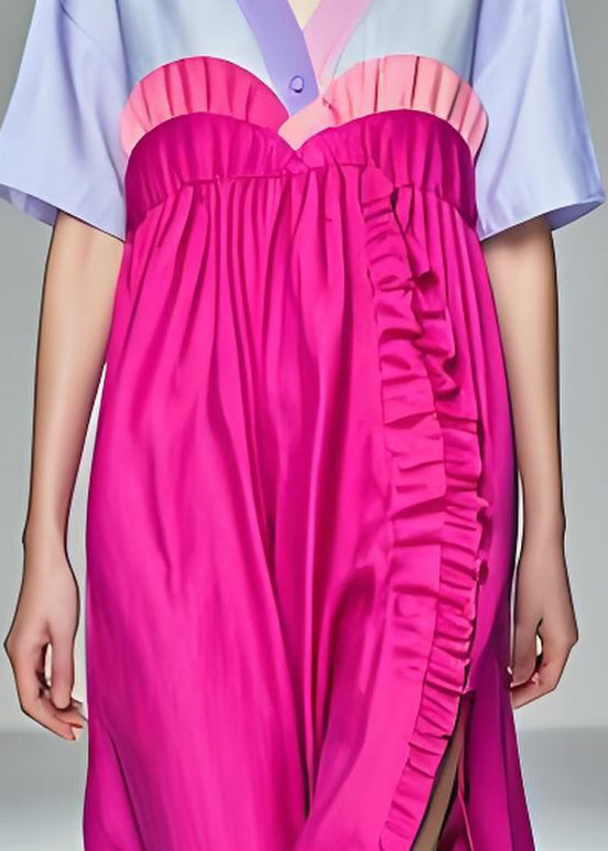 Stylish Colorblock Ruffled Patchwork Side Open Cotton Dress Summer