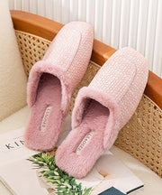 Stylish Comfy Caramel Slippers Shoes Splicing Fuzzy Wool Lined