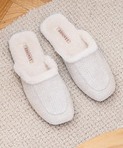 Stylish Comfy Caramel Slippers Shoes Splicing Fuzzy Wool Lined