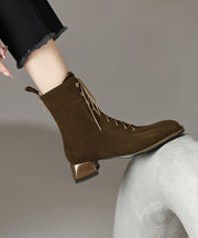 Stylish Comfy Green Suede Boots Splicing Lace Up