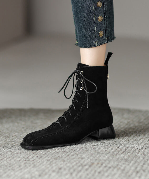 Stylish Comfy Green Suede Boots Splicing Lace Up