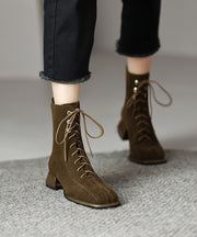 Stylish Comfy Green Suede Boots Splicing Lace Up