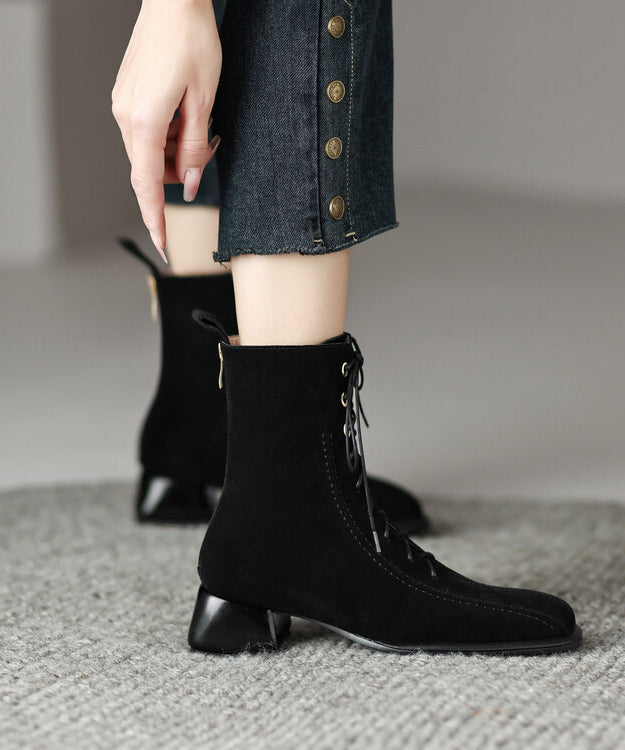 Stylish Comfy Green Suede Boots Splicing Lace Up