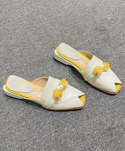 Stylish Comfy Grey Cowhide Leather Splicing Slide Sandals