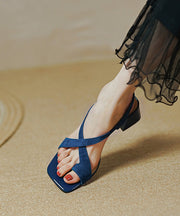 Stylish Comfy Splicing Chunky Heel Sandals Blue Suede
